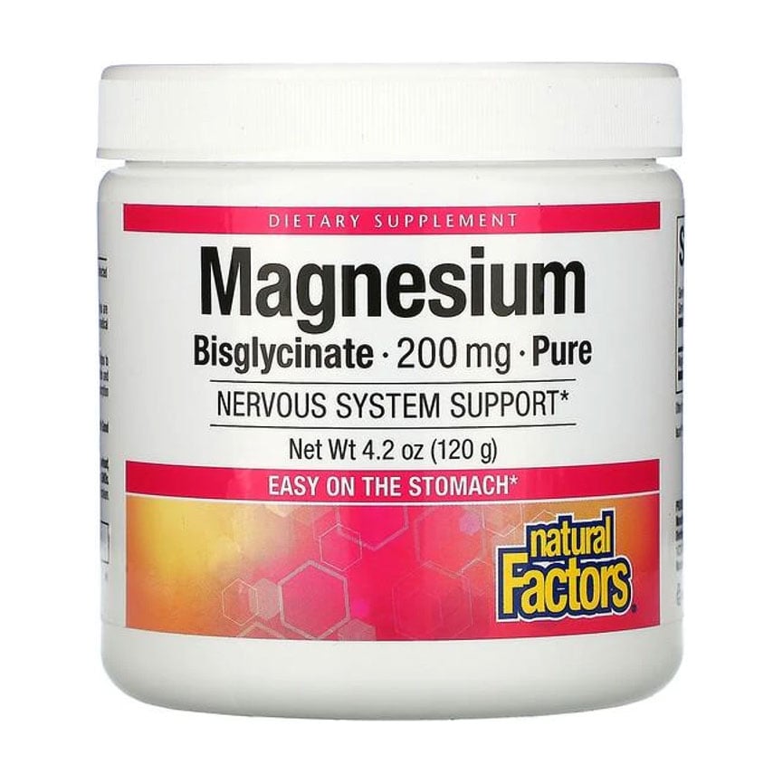 Магній бісгліцинат Natural Factors Magnesium Bisglycinate Pure 200 мг, в порошку, 120 г
